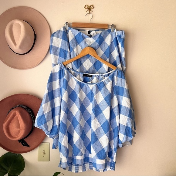 LANE BRYANT Crop Balloon-Sleeve Top & midi skirt set LINEN Lattice Check SIZE 22 - Picture 15 of 15